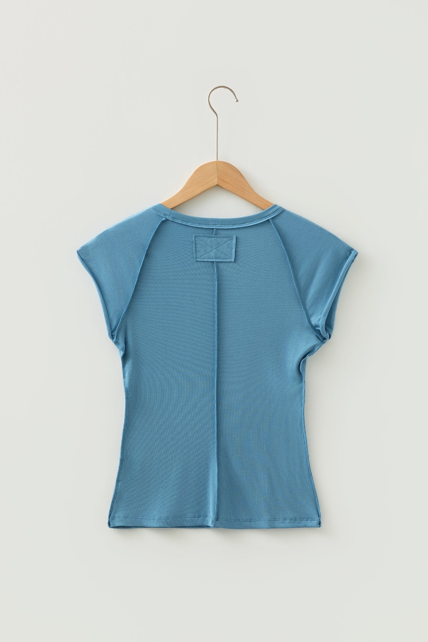 Blue Crew-Neck Summer Crew-Neck Cap Sleeve Rib-Knit T Shirt