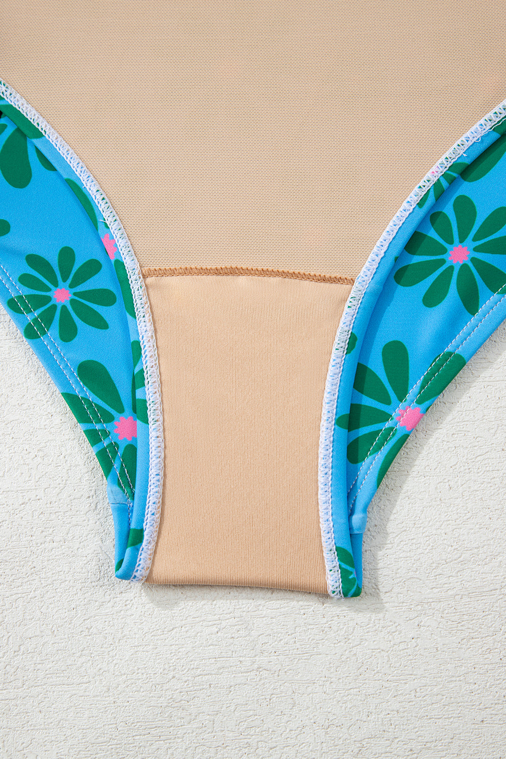 Floral Colorblock Buttoned Front Spaghetti Straps Teddy Swimsuit