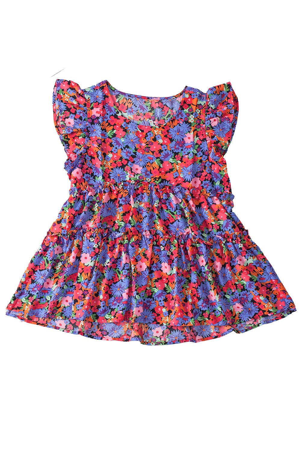 Haut babydoll multicolore à manches courtes et volants à imprimé floral