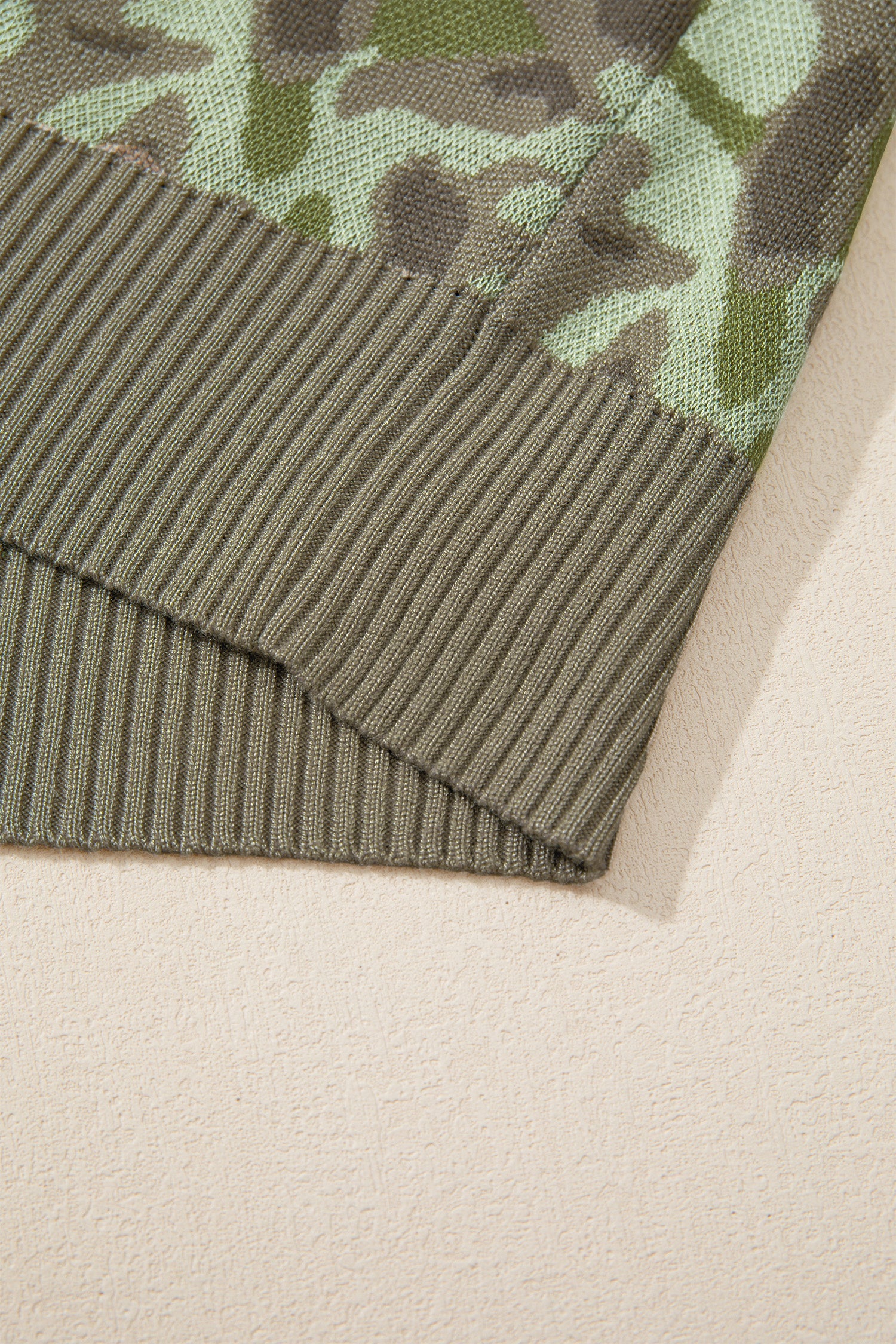 Camo Front Print Button Loose Knit Top Vest in Green