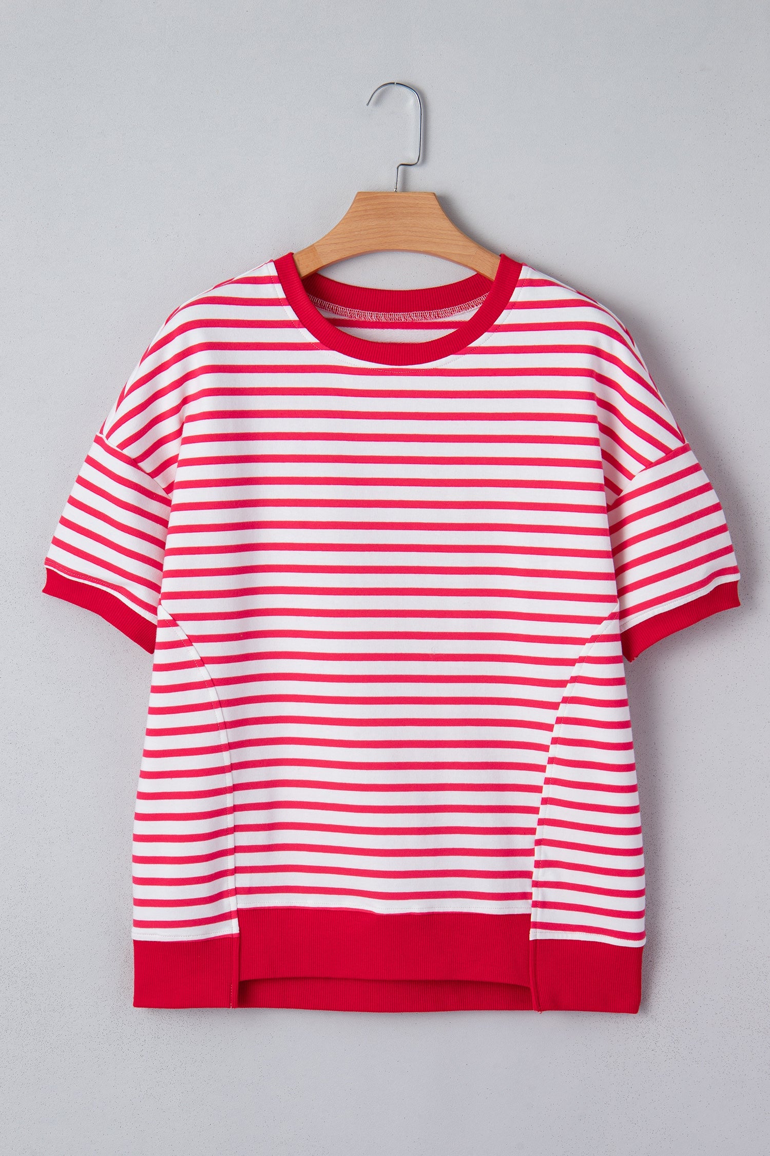 Everyday Drop-Shoulder Red Stripe Half Sleeve T Shirt
