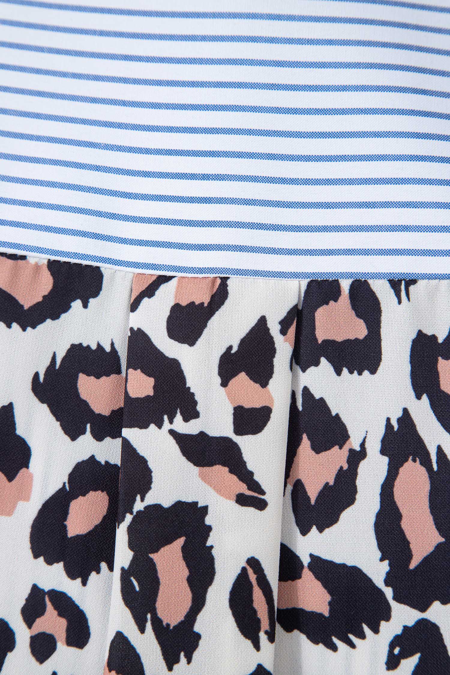 Patchwork Colorblock Leopard Chest Pocket Cuffed Sleeve Shirt