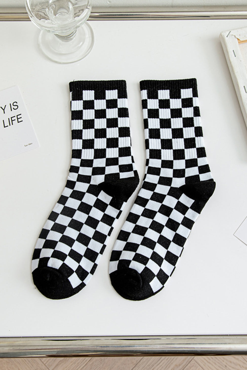 Checkerboard Print Cotton Socks