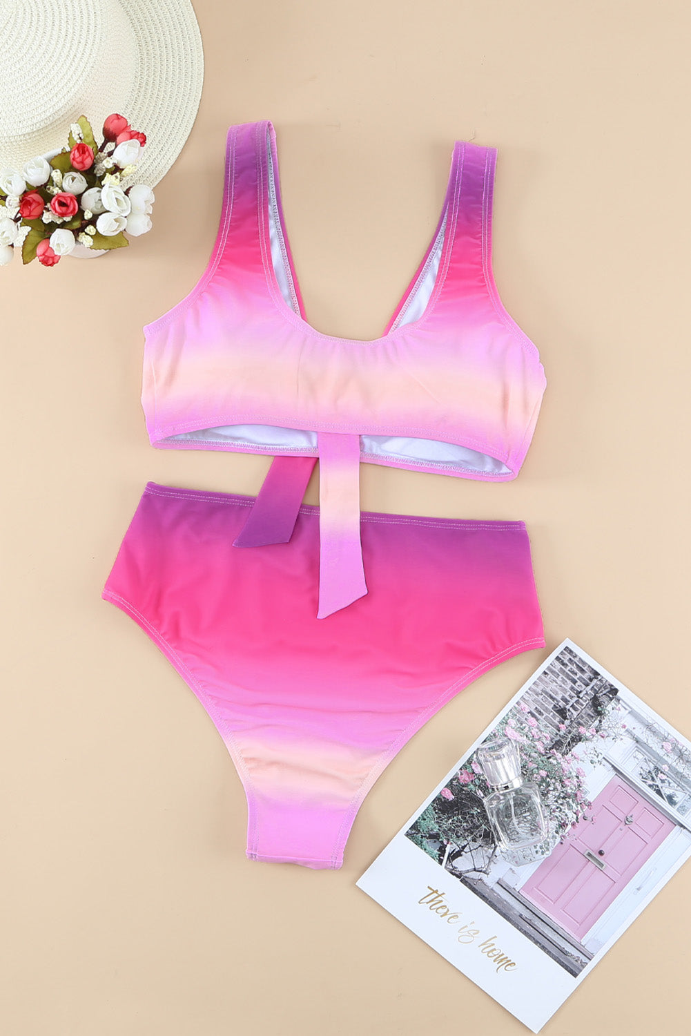 Maillot de bain bikini noué à col en V de couleur dégradée