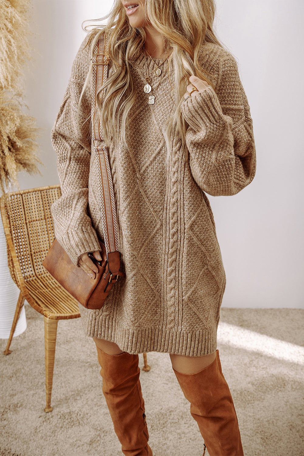 Cable Knit Loose Fit Sweater Dress