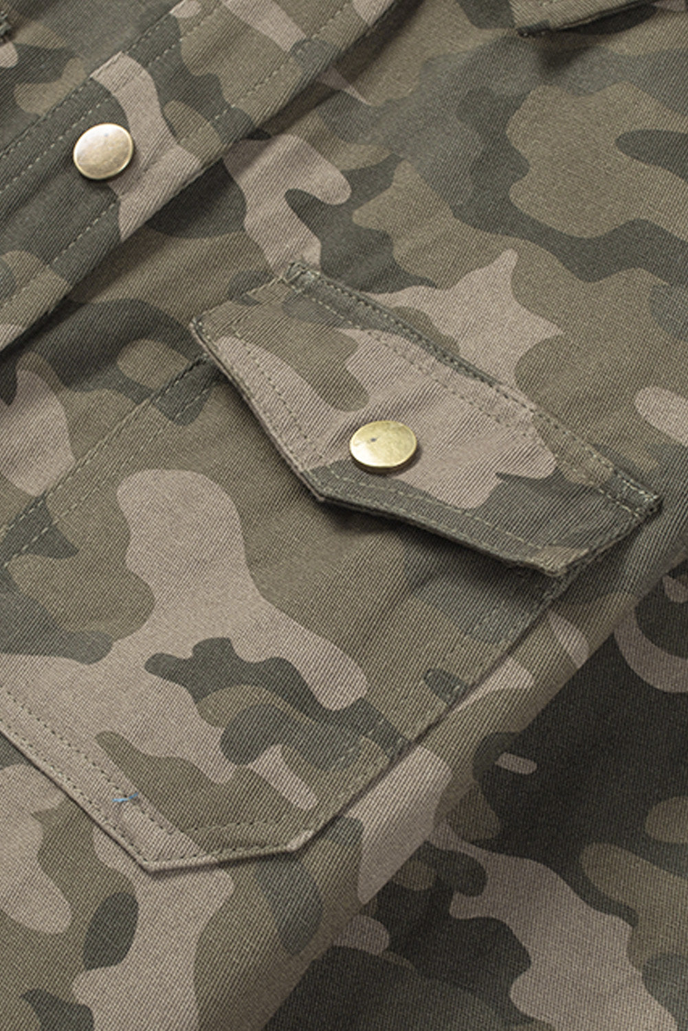 Women's Camouflage-Print Green Multi Pockets Button-Front Jacket