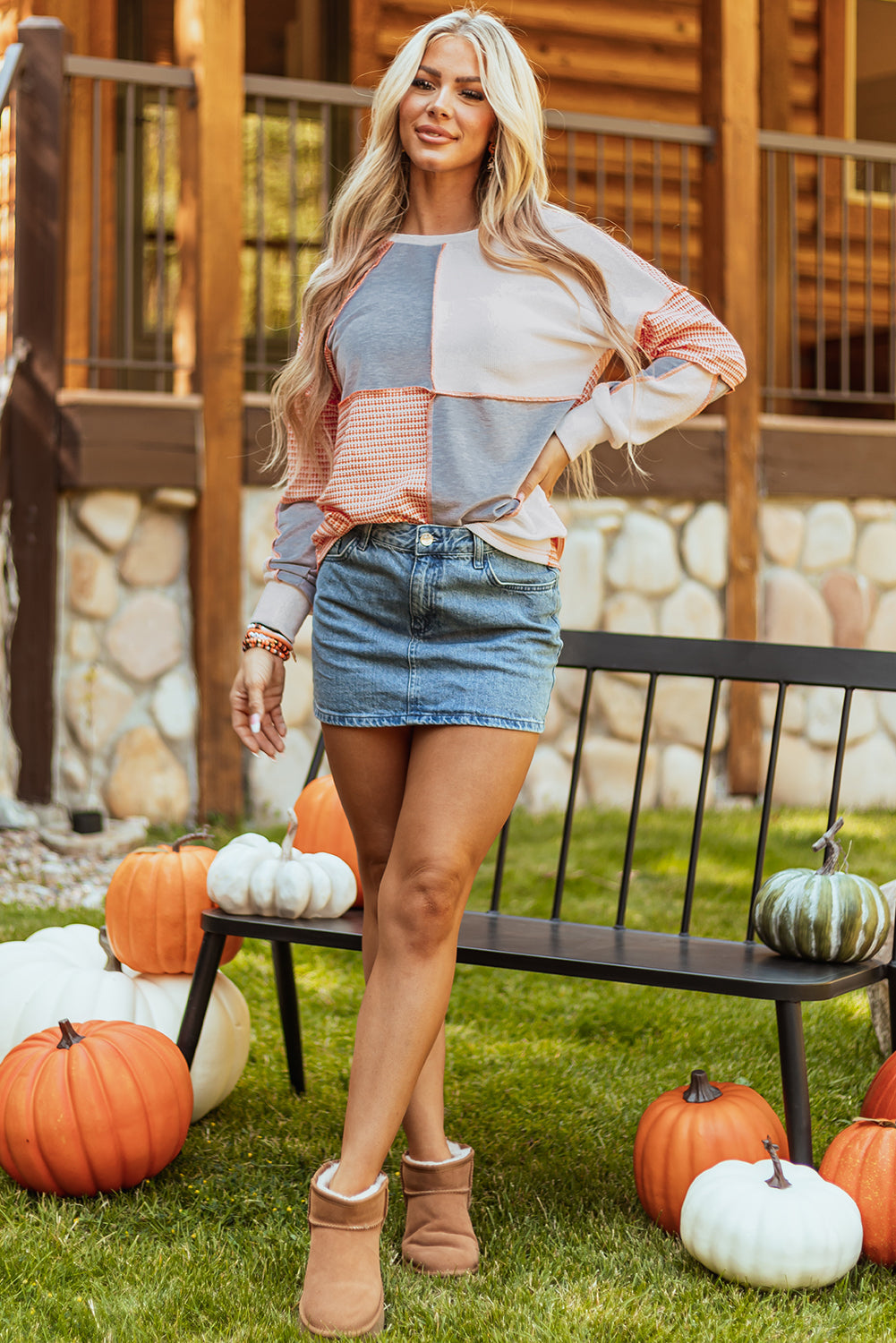Exposed Seam Colorblock Oversized Knit Top