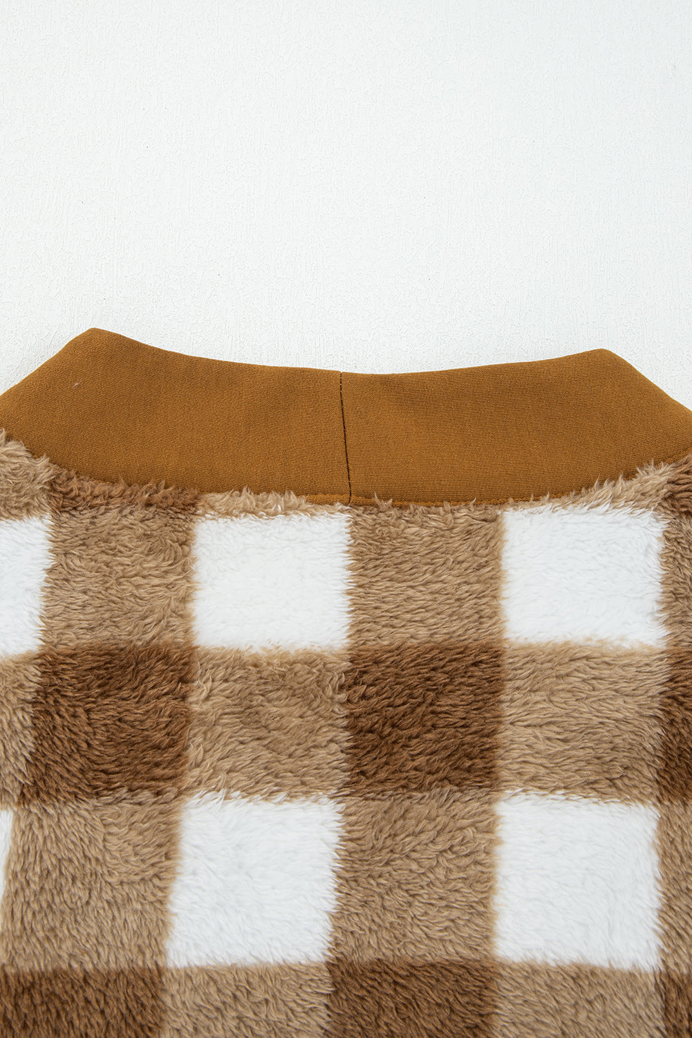 Sherpa Loose Checkered Loose Knit Cardigan Featuring Pockets in Brown