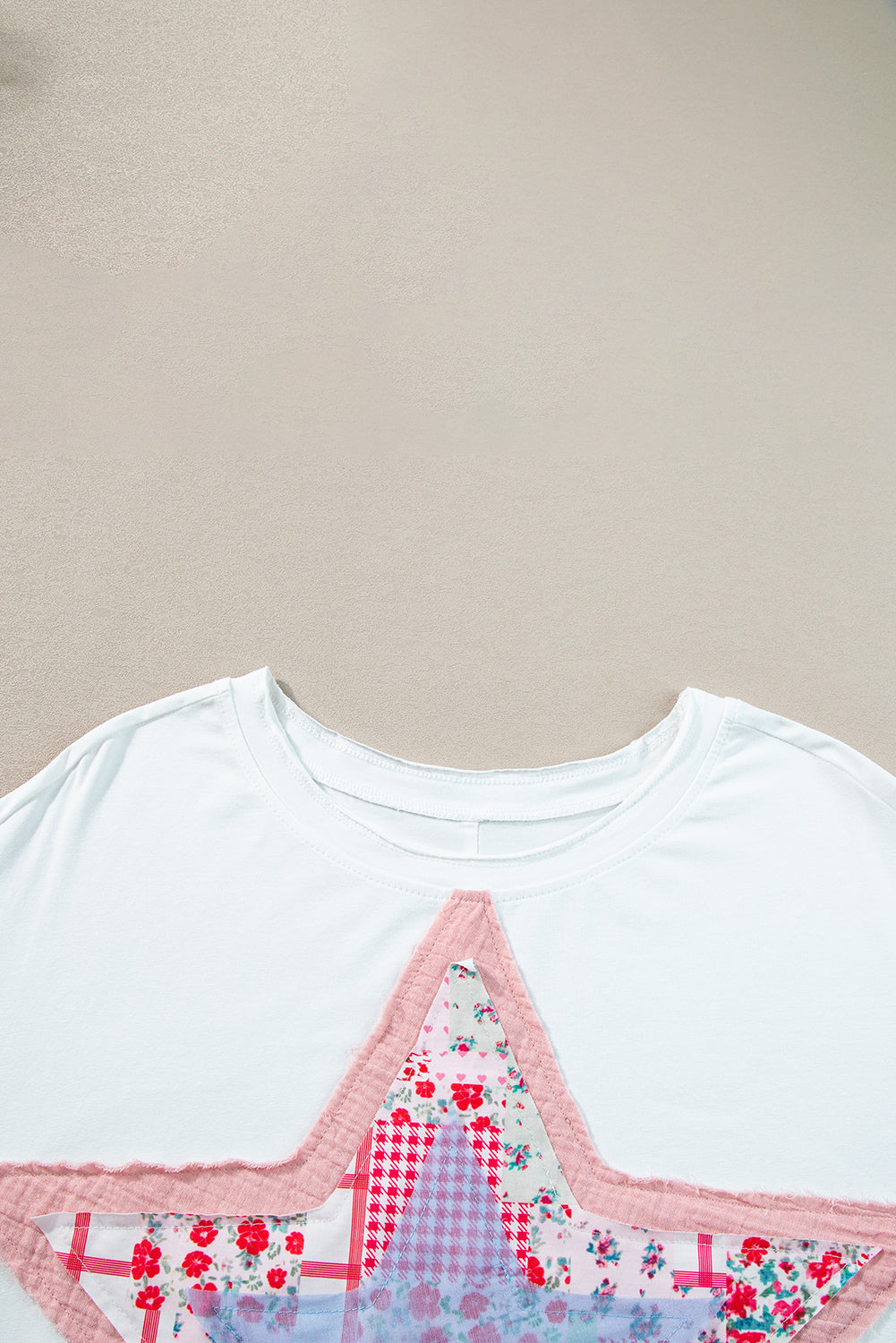 T-shirt ample patchwork étoiles blanc