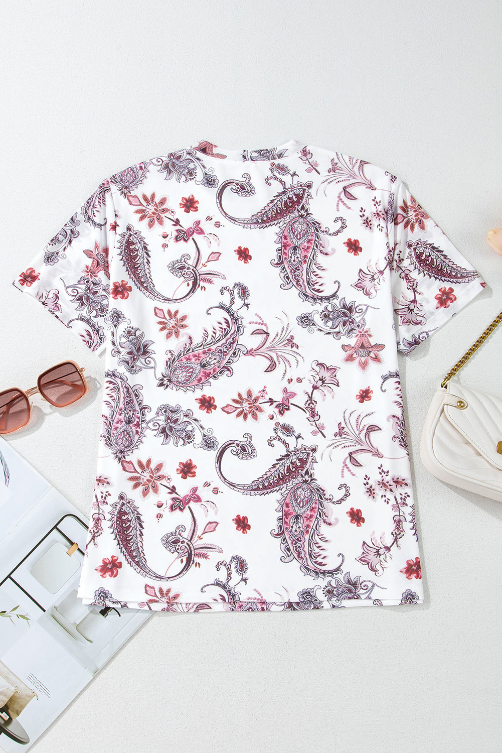 Vintage Paisley Mock Neck T Shirt