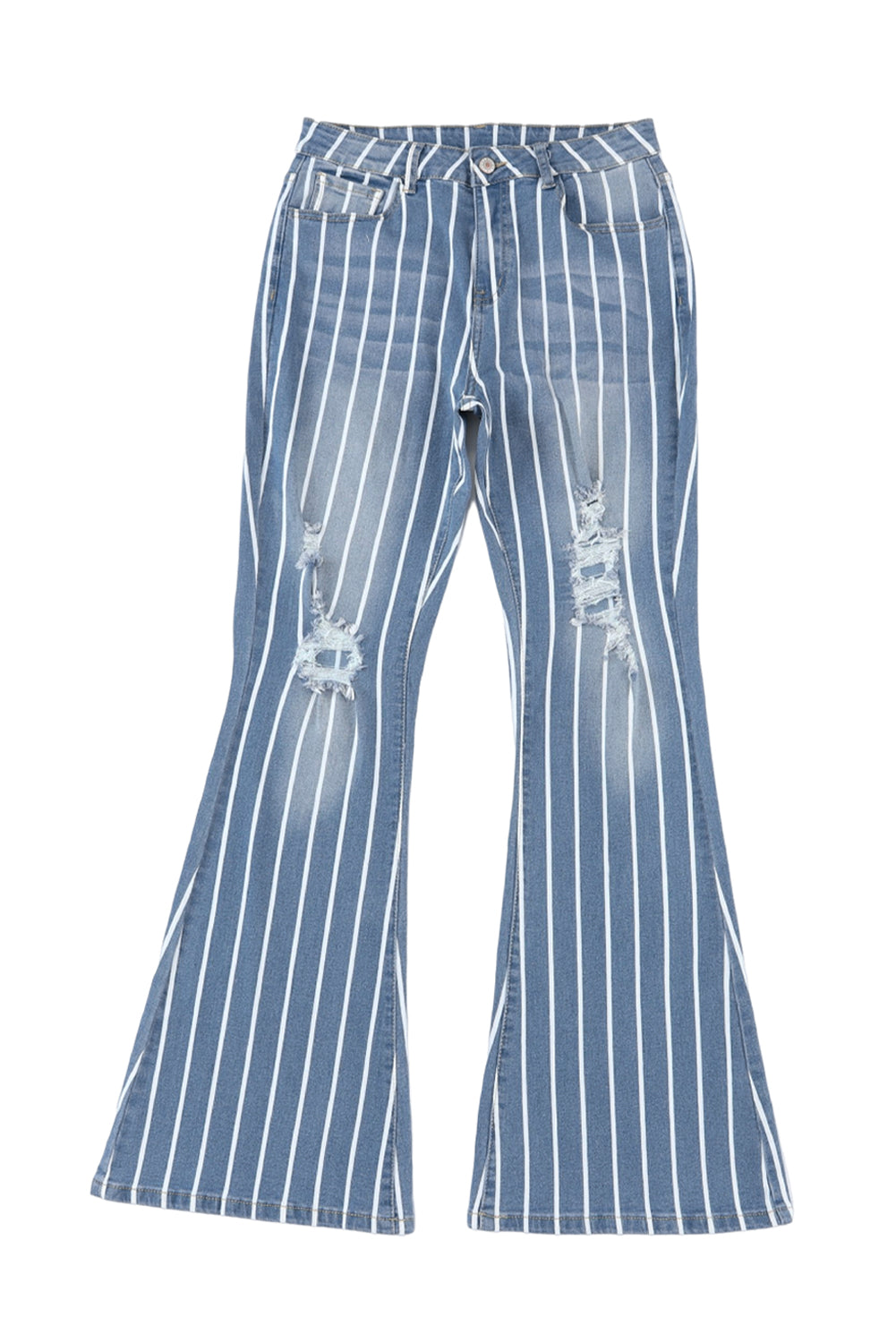 Women's Flare Jeans Featuring Vertical Striped Ripped
