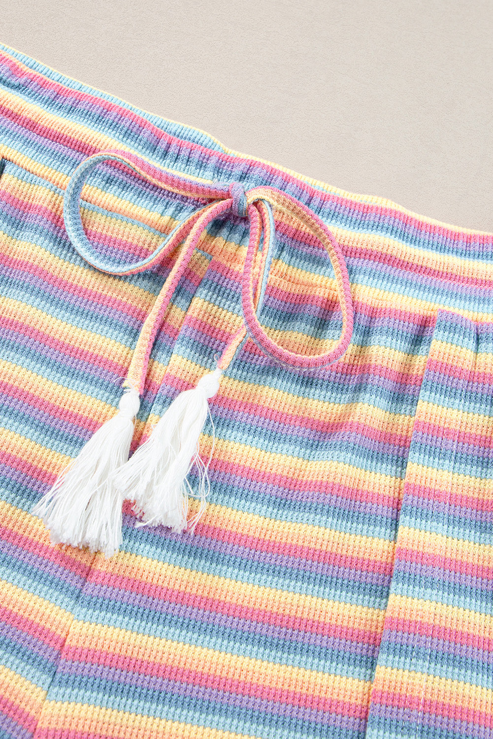 Women's Pants Set with Tee Tassel-Detail String Wide-Leg