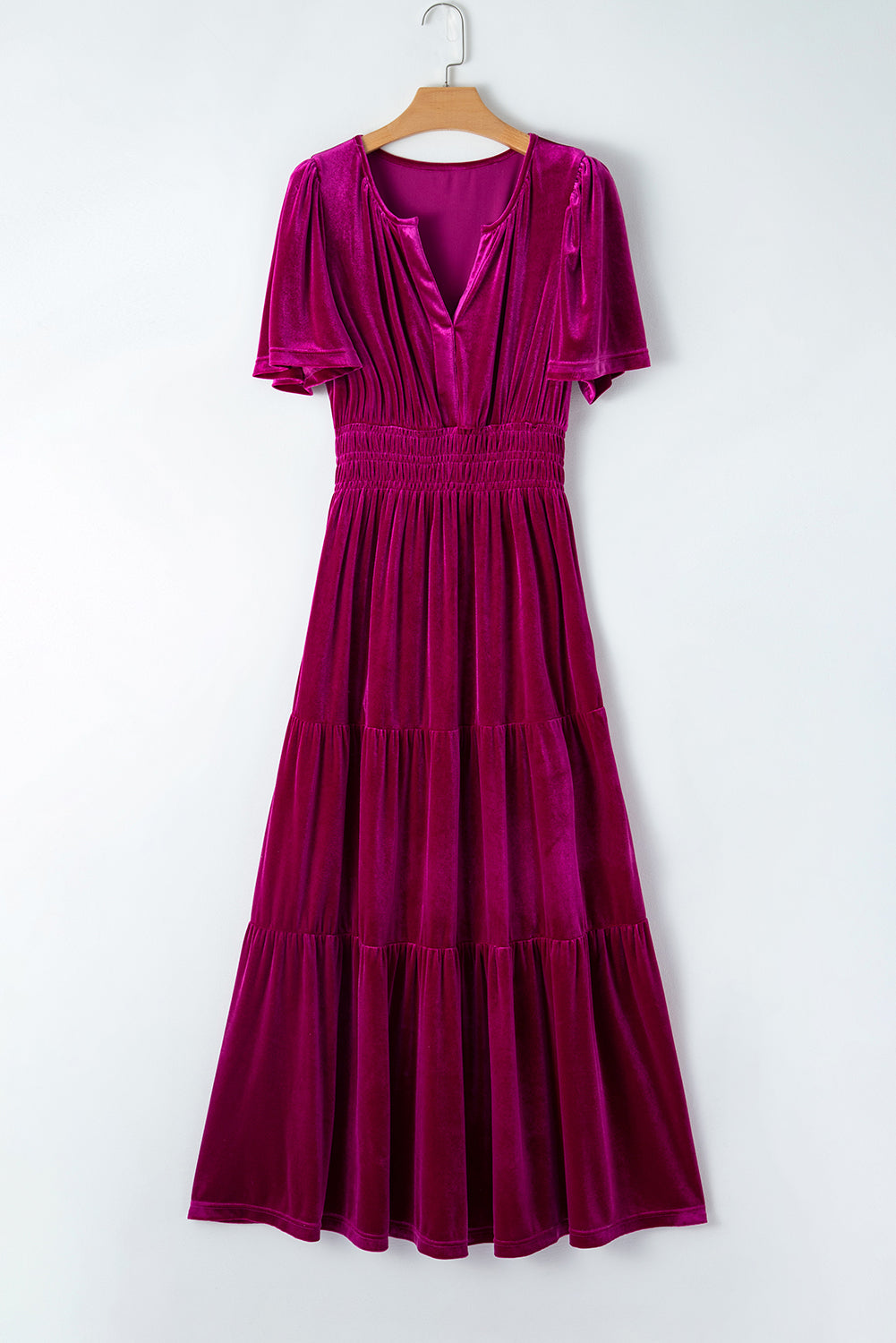 Women's Layered Velvet Shirred-Waist Maxi Dress