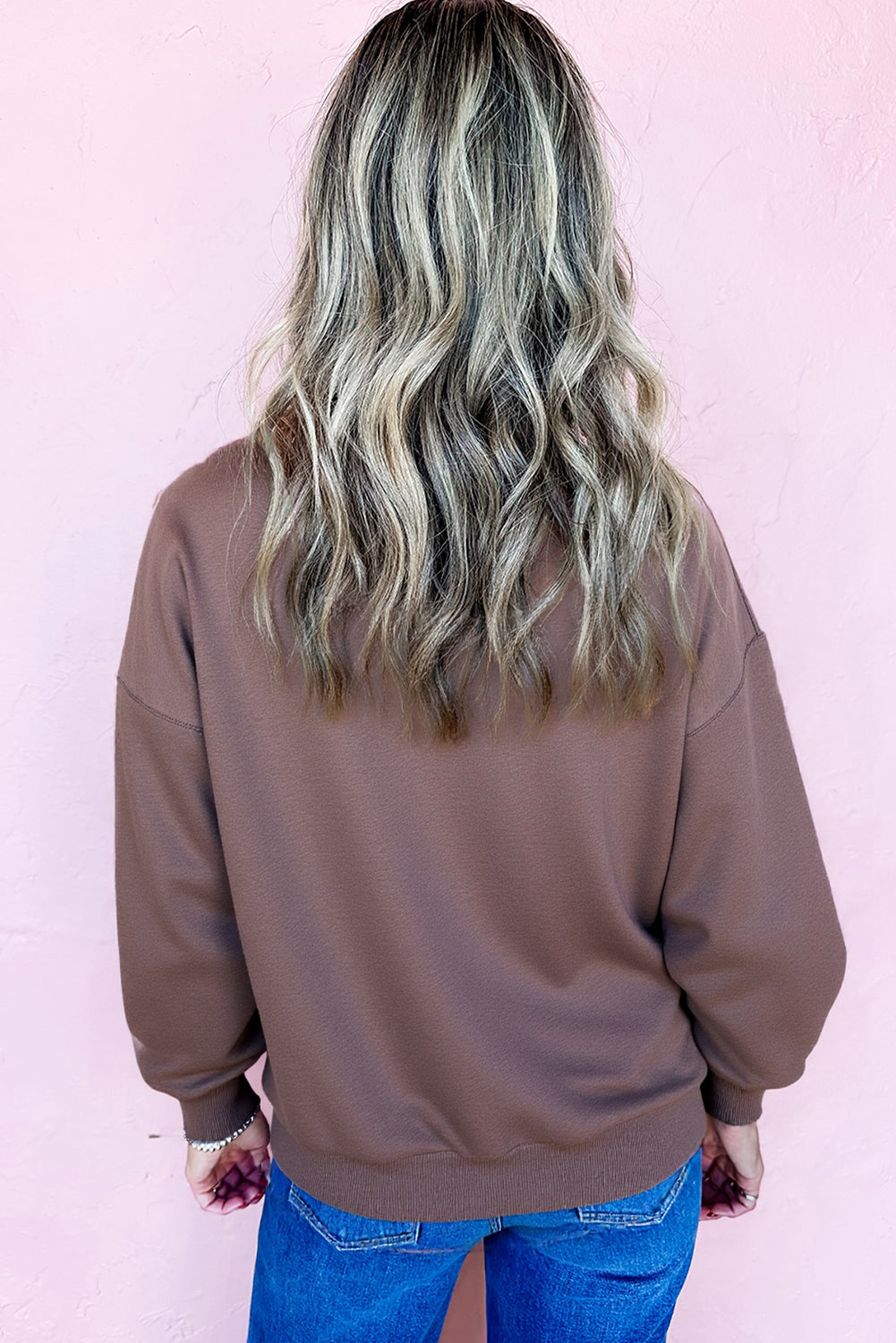 Terry Bow Contrast Bow Pattern Drop-Shoulder Sweatshirt