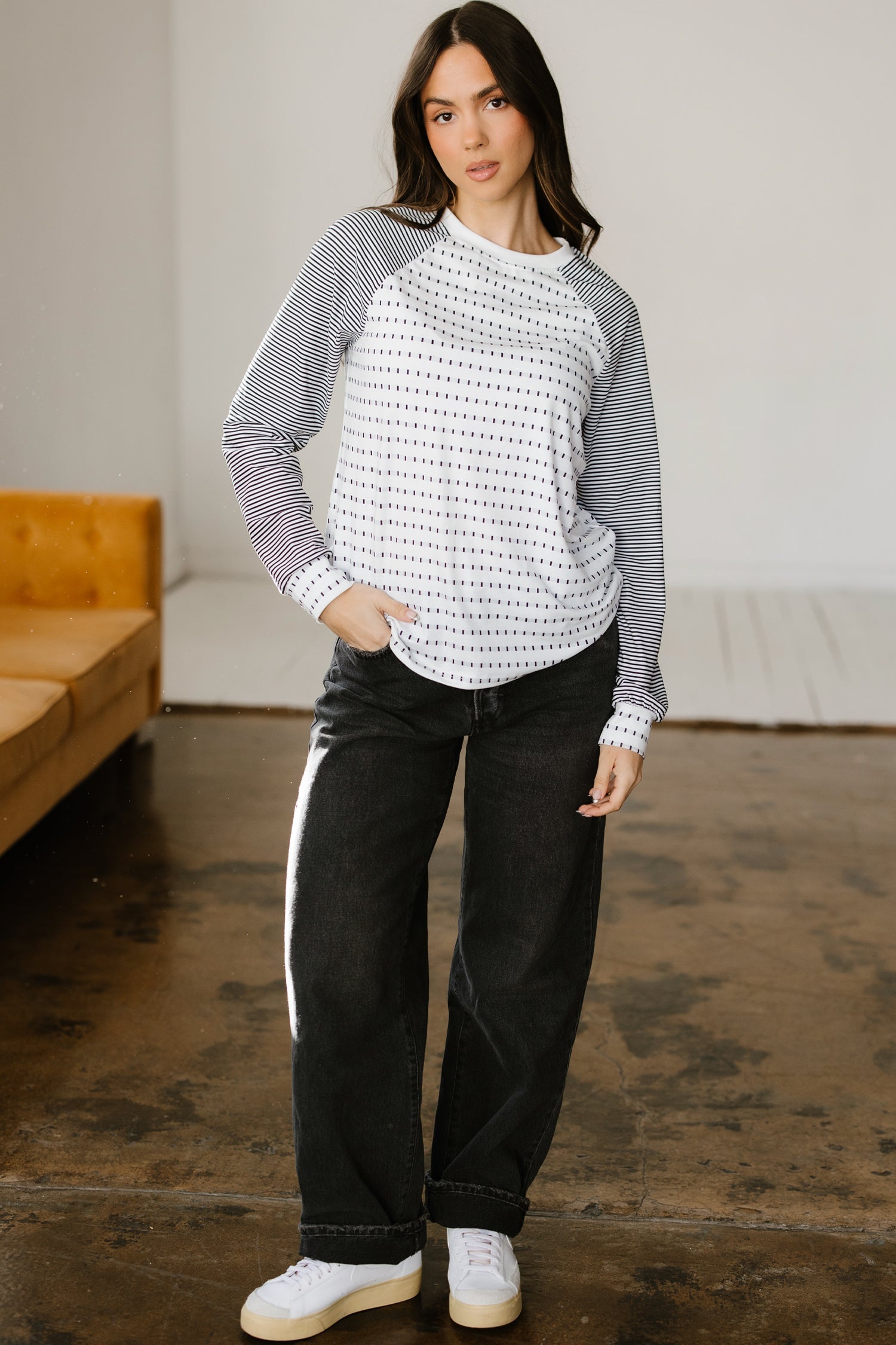 Raglan Patchwork Long-Sleeved Tee