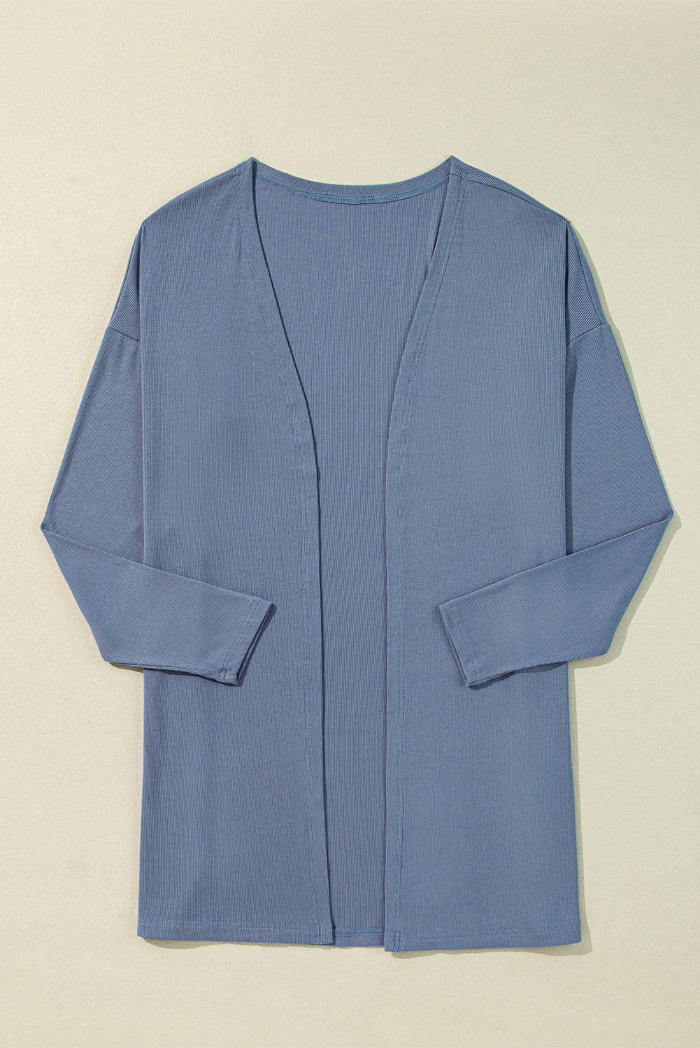 Solid Rib-Knit Open-Front Tunic Cardigan in Ashleigh Blue