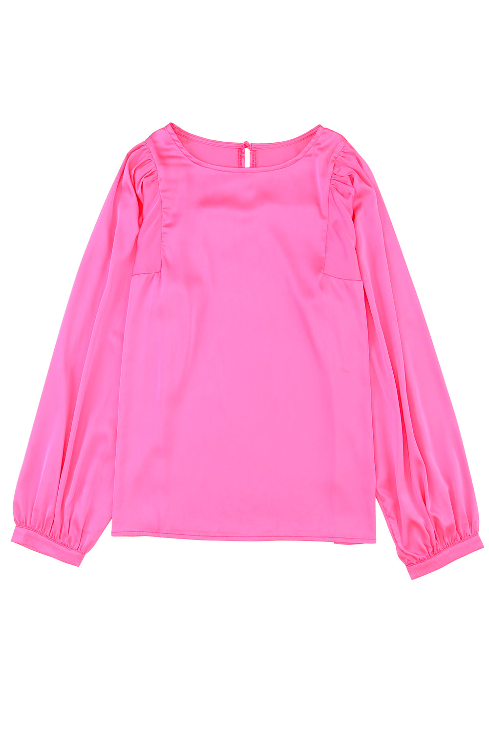 Women's Crew Neck Satin Puff Long-Sleeve Blouse