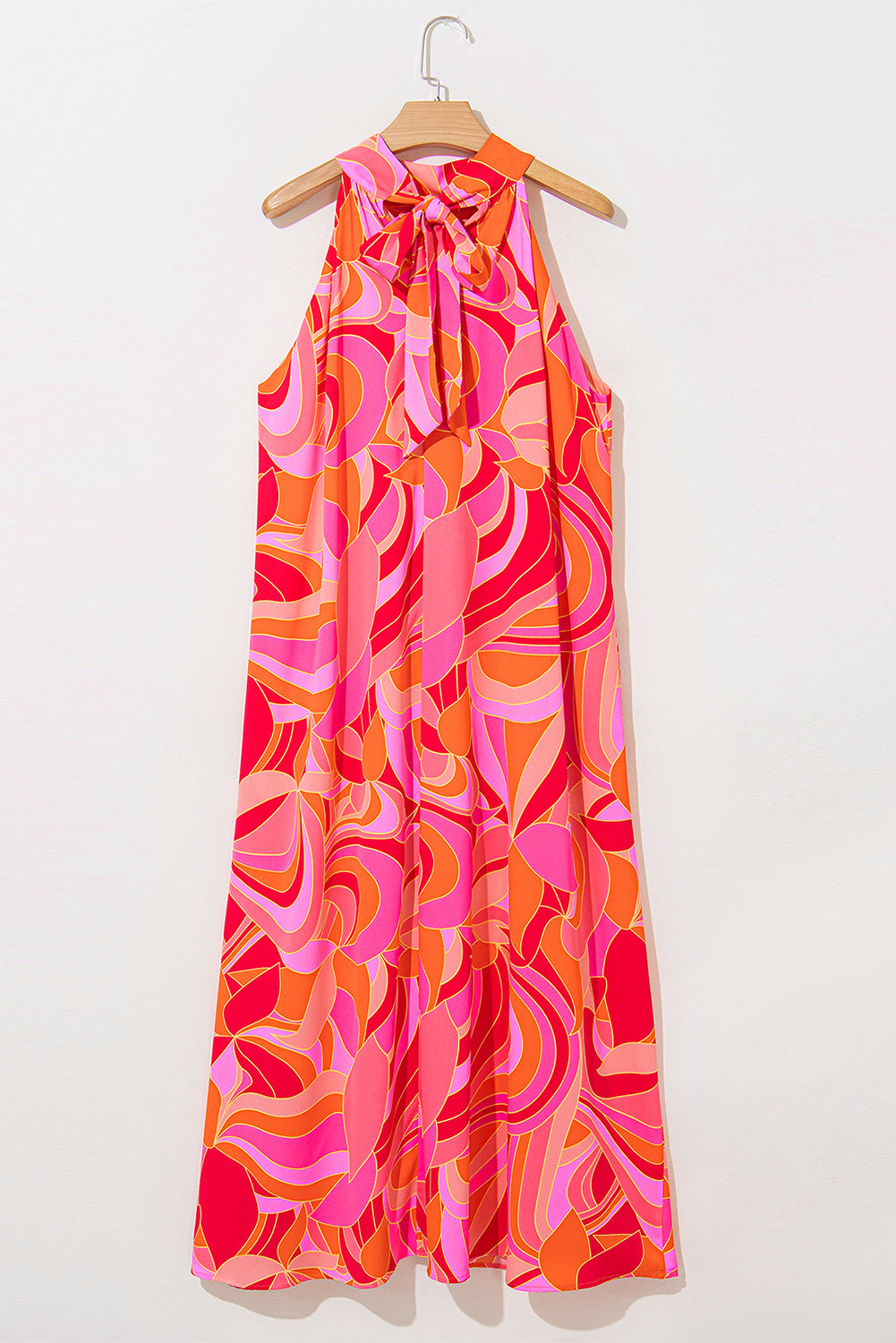 Abstract Printed High Neck Sleeveless Maxi Dress
