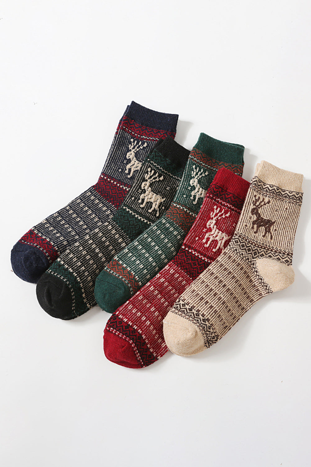 Pairs/Set Christmas 5 Christmas Reindeer Soft Crew Socks