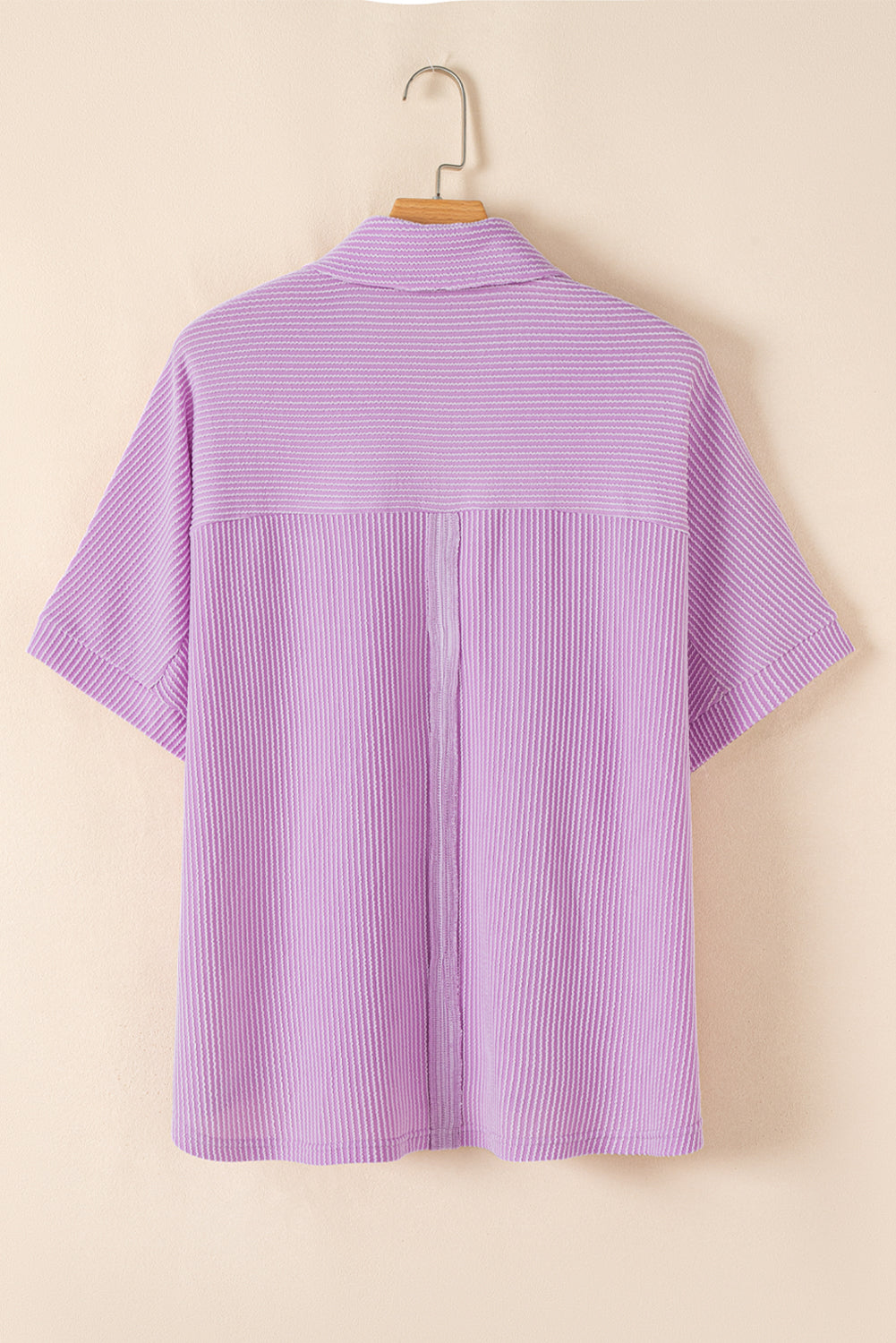Corded Flap Pocket Collared Short Sleeve Blouse