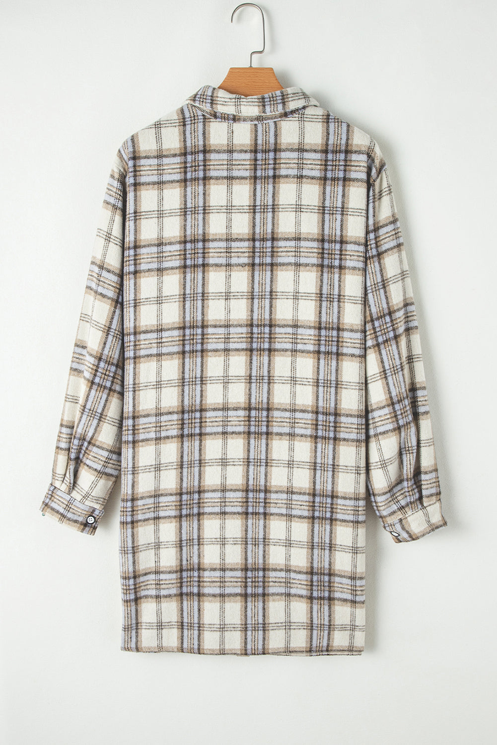 Plaid Plus Print Tunic Size Shacket with Slits in White