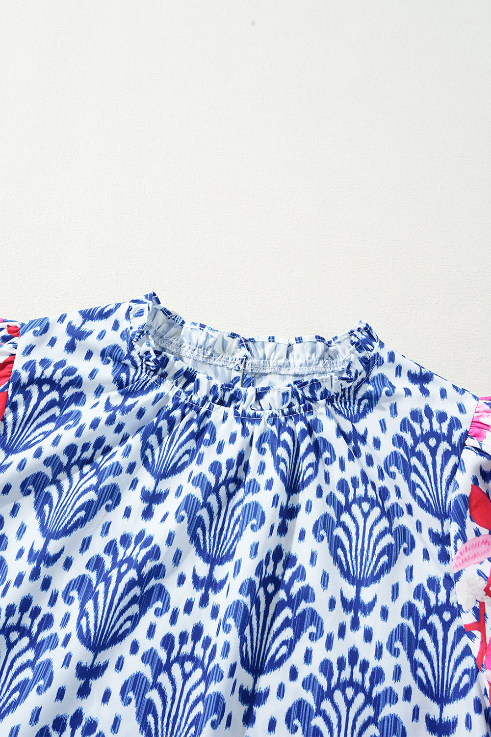 Western Floral Puff Sleeve Frilled Neck Blouse