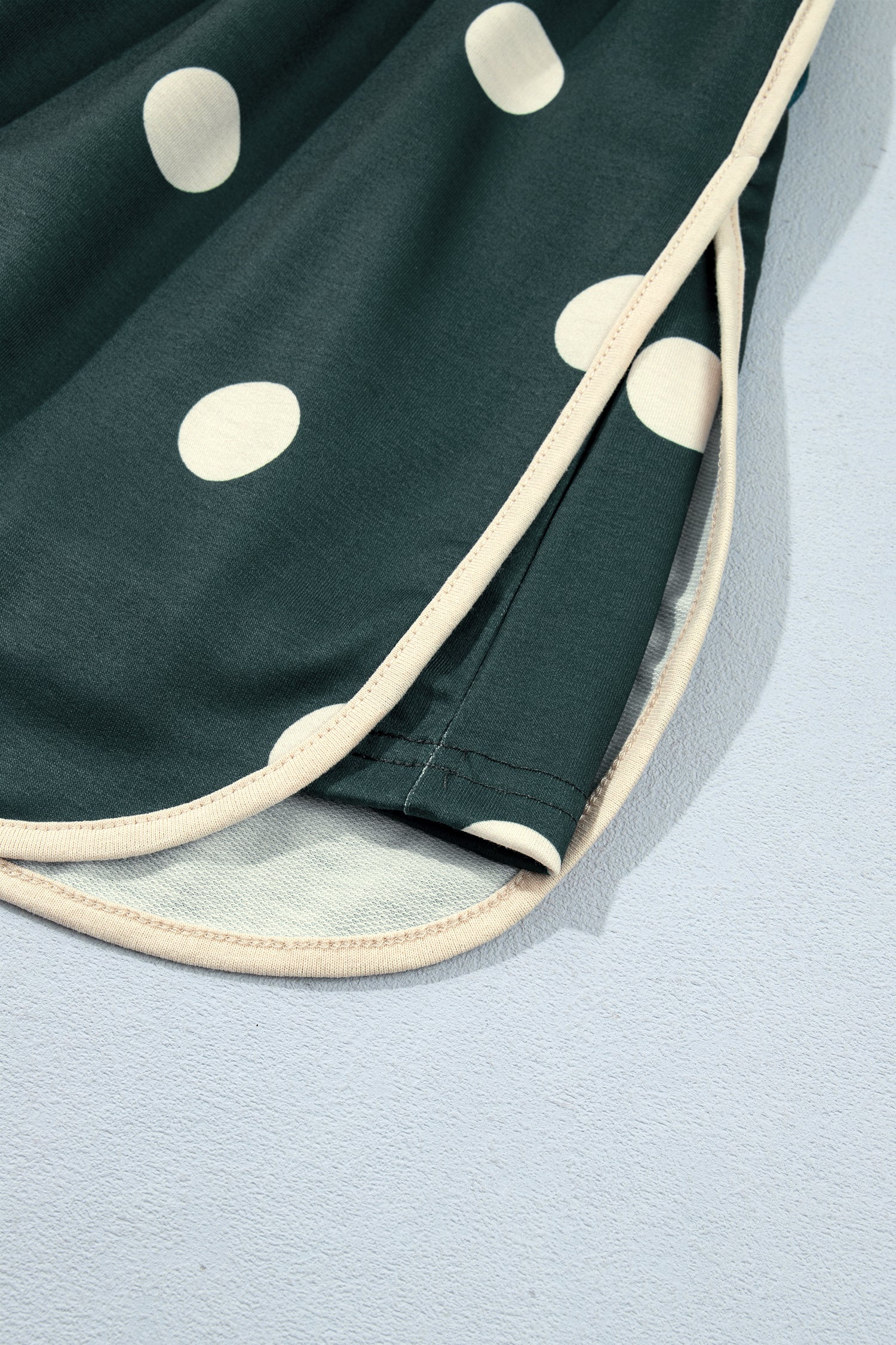 Trim Polka-Dot Print Baggy Pullover Drawcord Skirt 2-Piece Outfit in Green