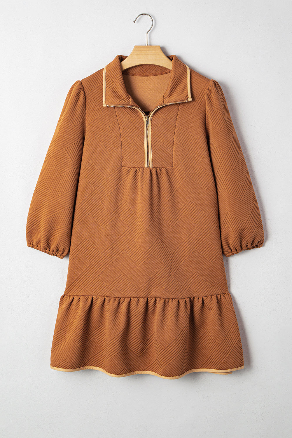 Quarter Bracelet Zip Collar Sleeve Textured Mini Dress