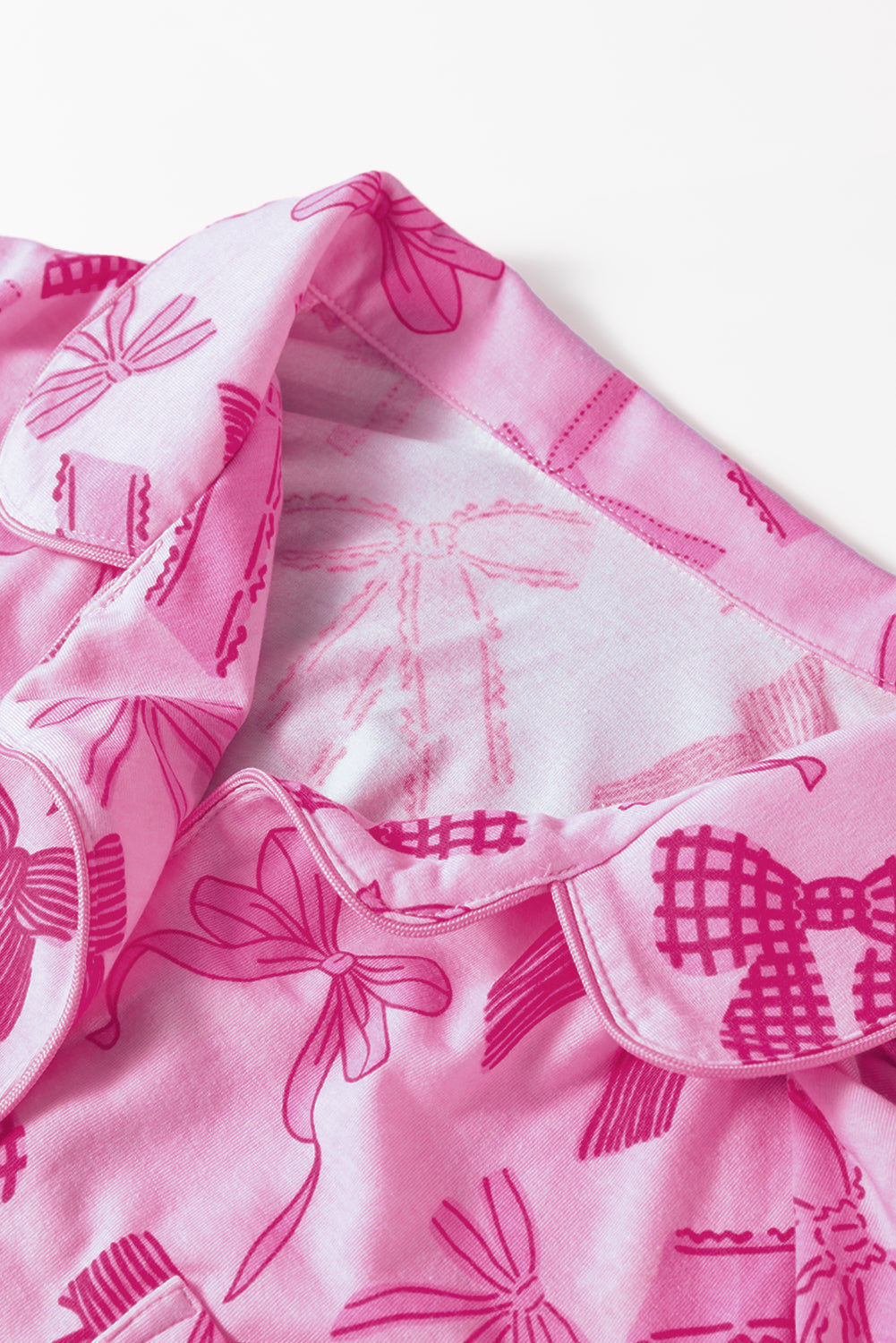 Half Bow Print Sleeve Shirt and Shorts Pajamas Set