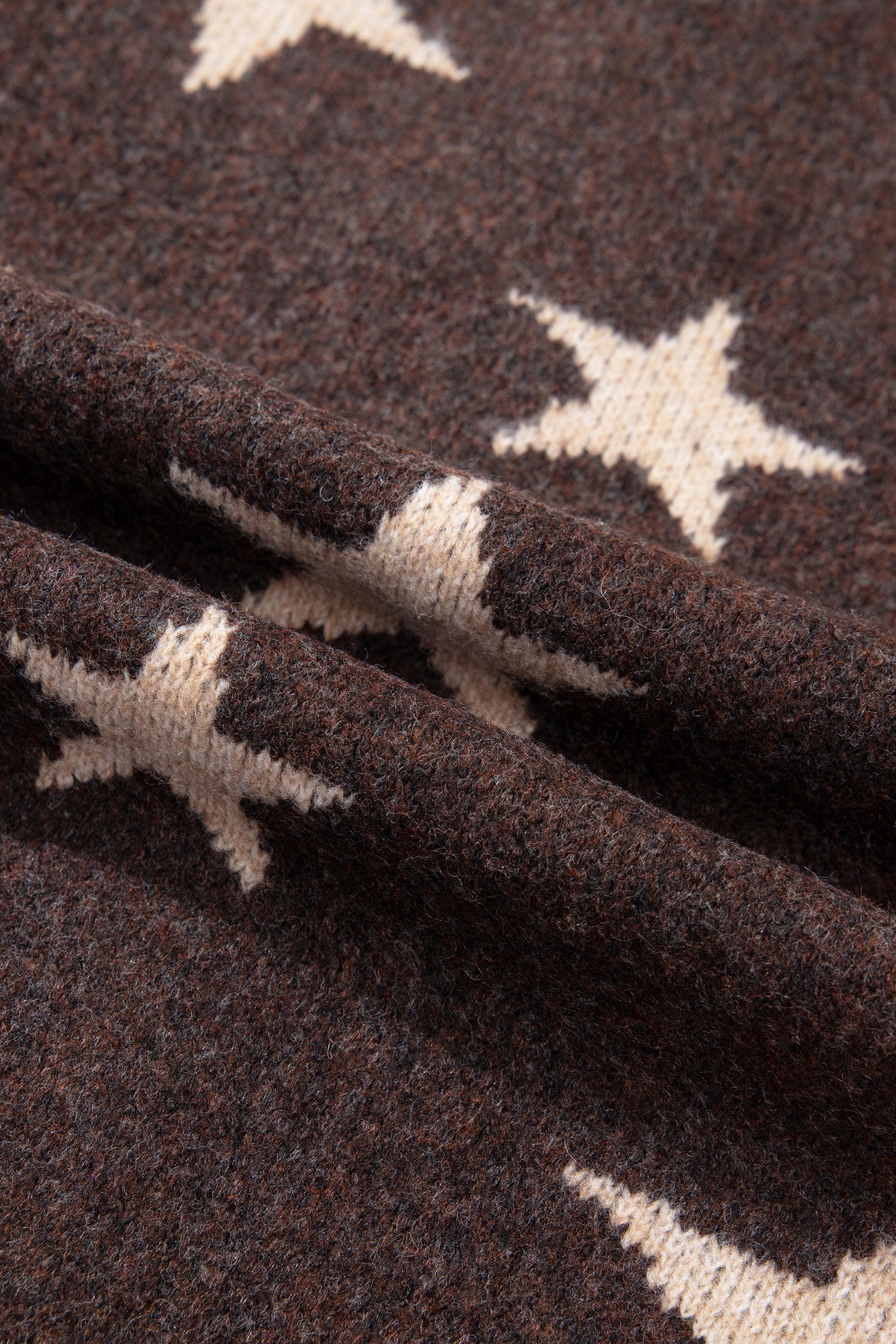 Stars Pattern Colorblock Long-Sleeved Shift Wool Cardigan in Brown