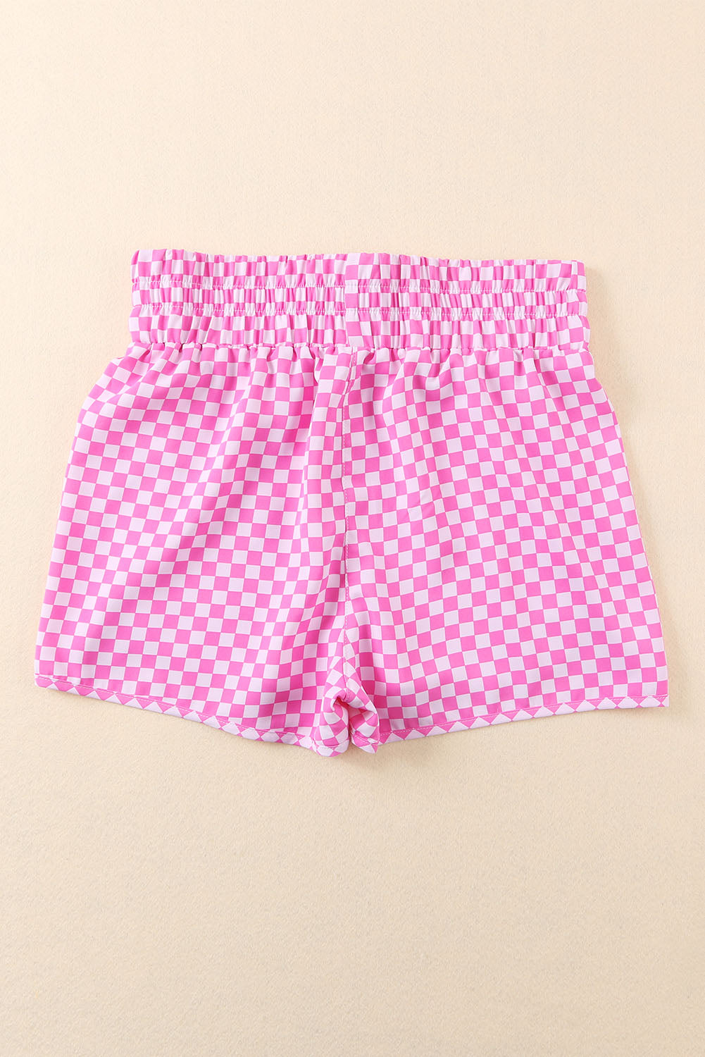 Short de sport taille haute à carreaux rose