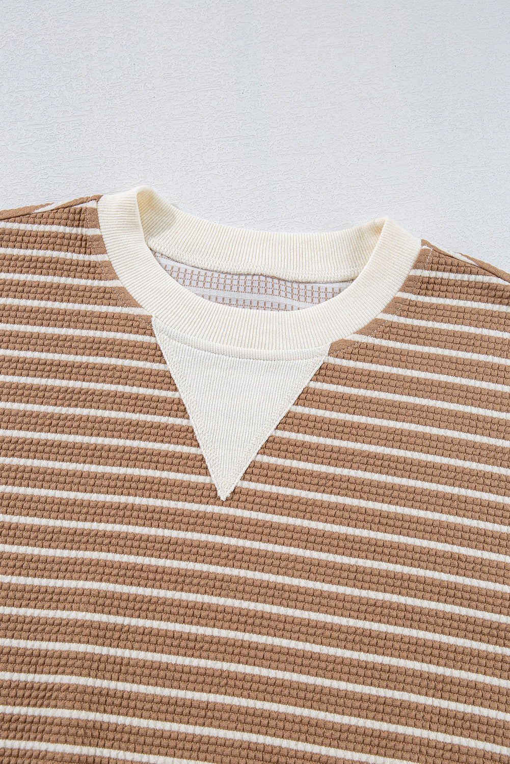 Patched Edge Textured Round Neck Long Sleeve Top