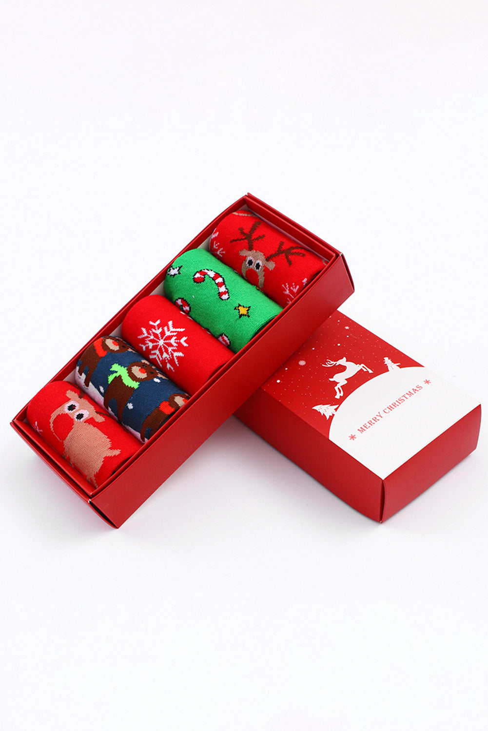 5 Cartoon Pairs/Set Christmas Elk Soft Socks Set with Box