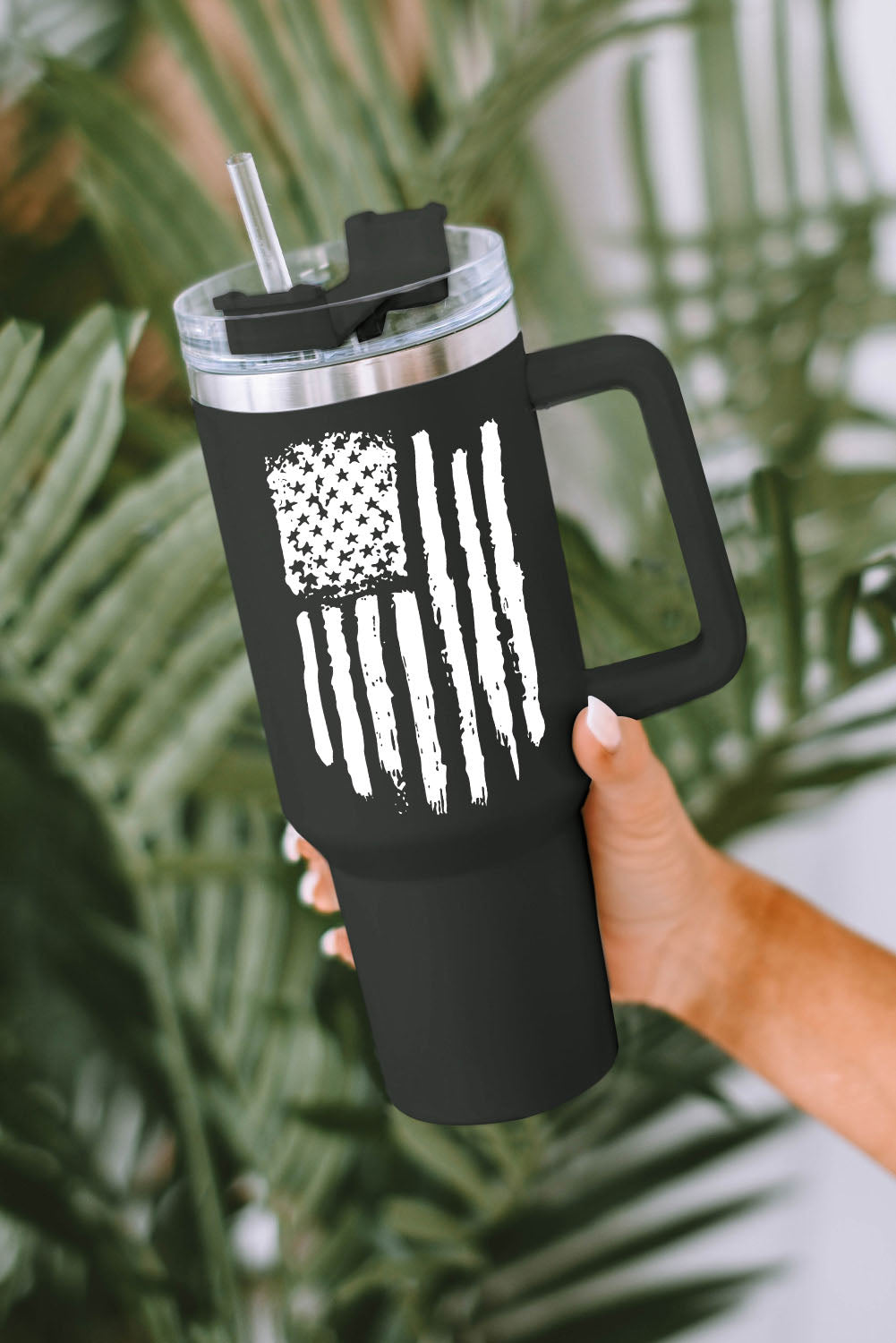 American Stainless Flag Print Steel Portable Cup with Handle 40oz