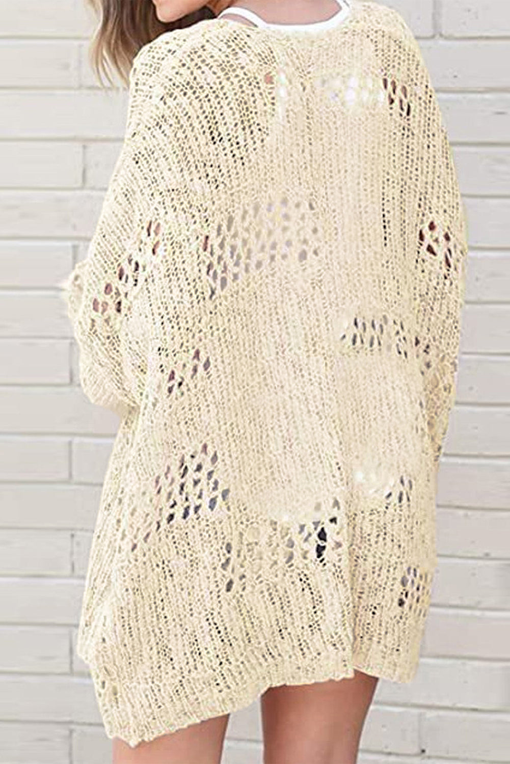 Women's Cardigan Featuring Apricot Everyday Hollowed Knitted Dolman Sleeve