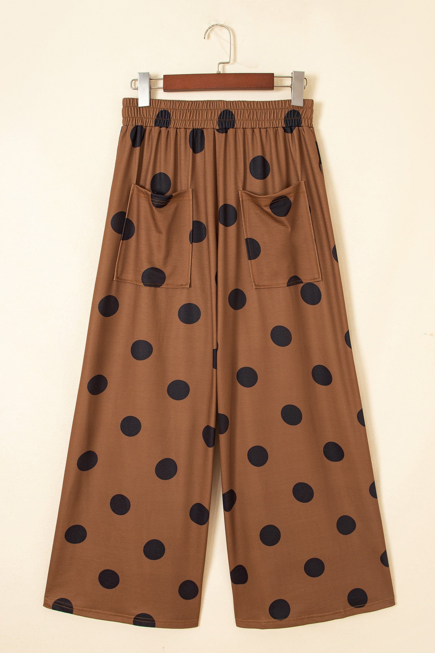 Elastic Polka-Dot Wide-Leg Waist Everyday Pants in Brown