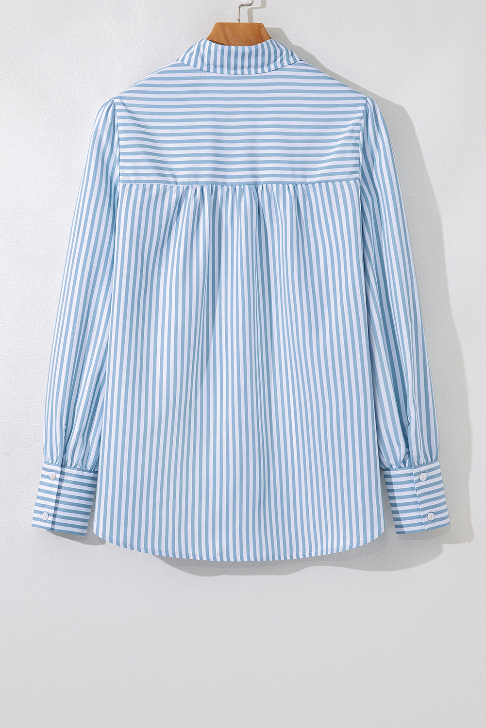 Shirred Placket Detail Half Collared Long-Sleeved Fall Shirt