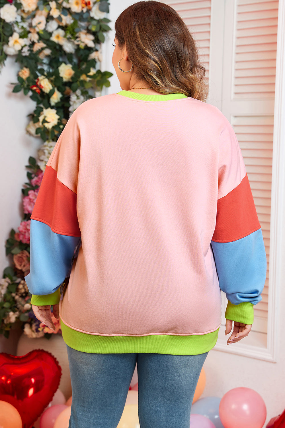 Sweat-shirt Col Rond Patchwork Colorblock de Grande Taille