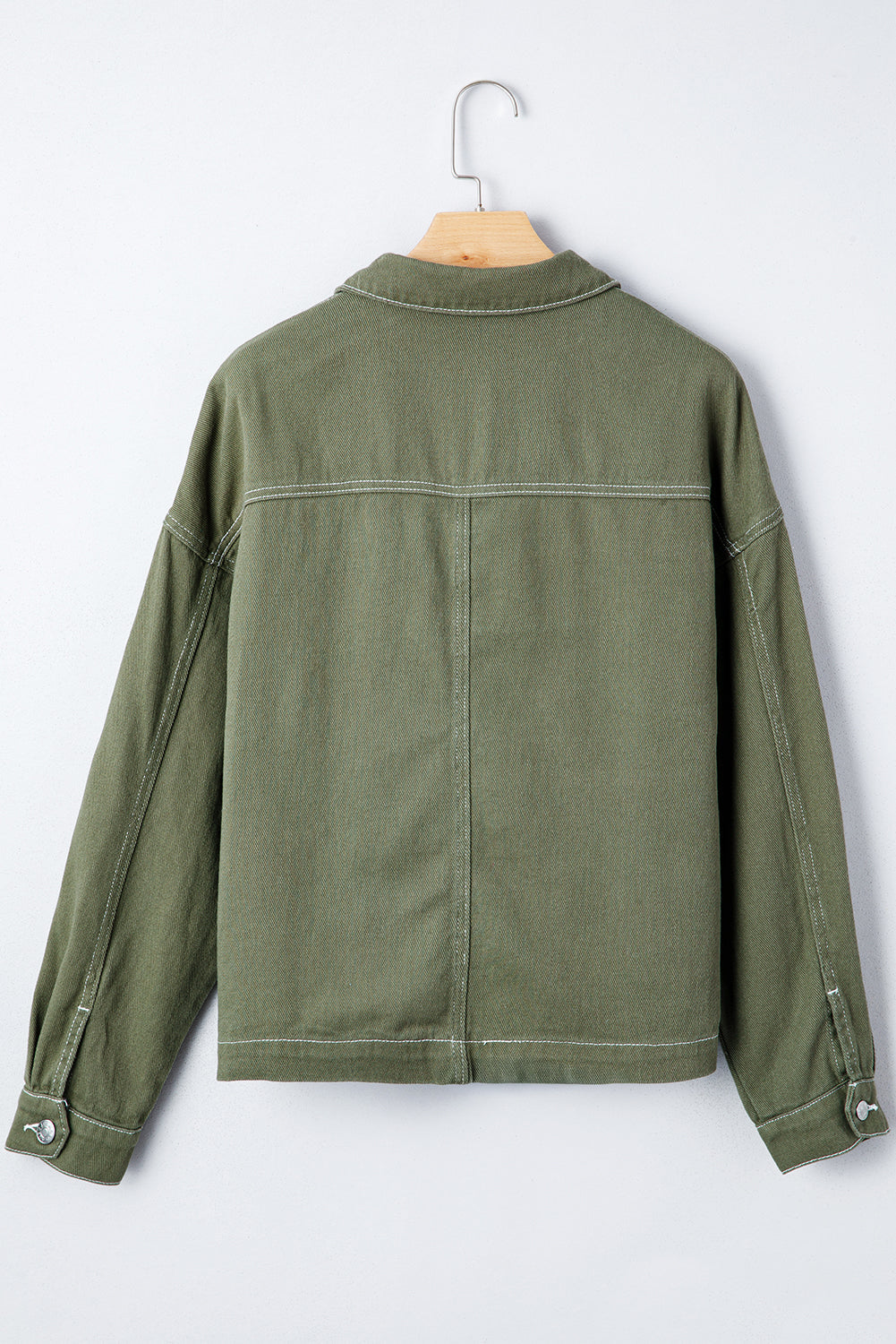 Collared Patched Pocket Button Front Boyfriend Denim Jacket