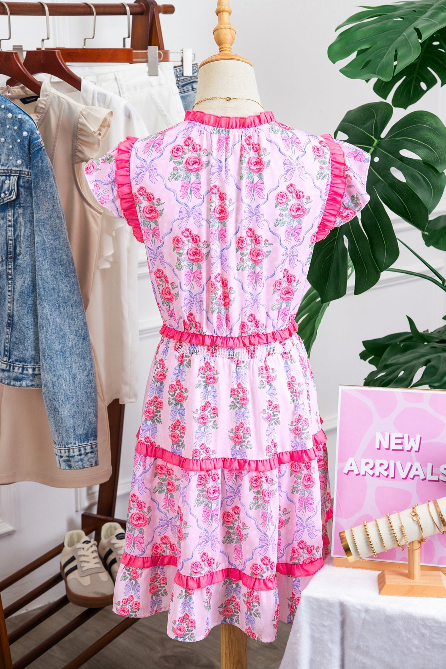 Tiered Ruffles Sleeveless Summer Floral Dress in Purple