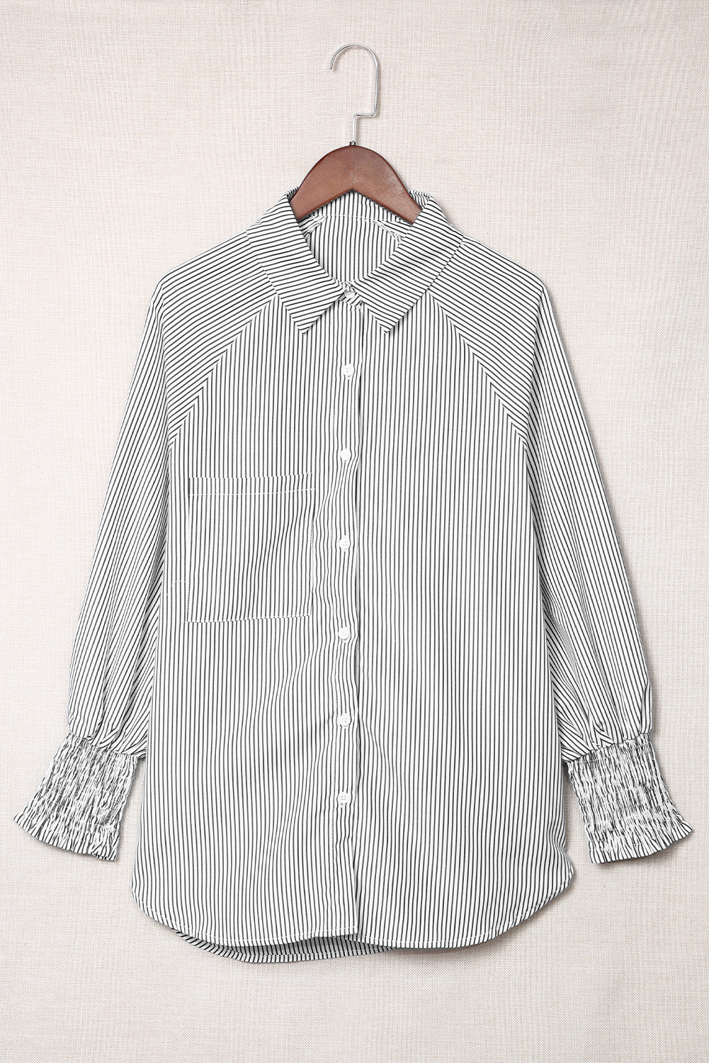 Women's Shirt with Shirred Cuffed Striped Boyfriend