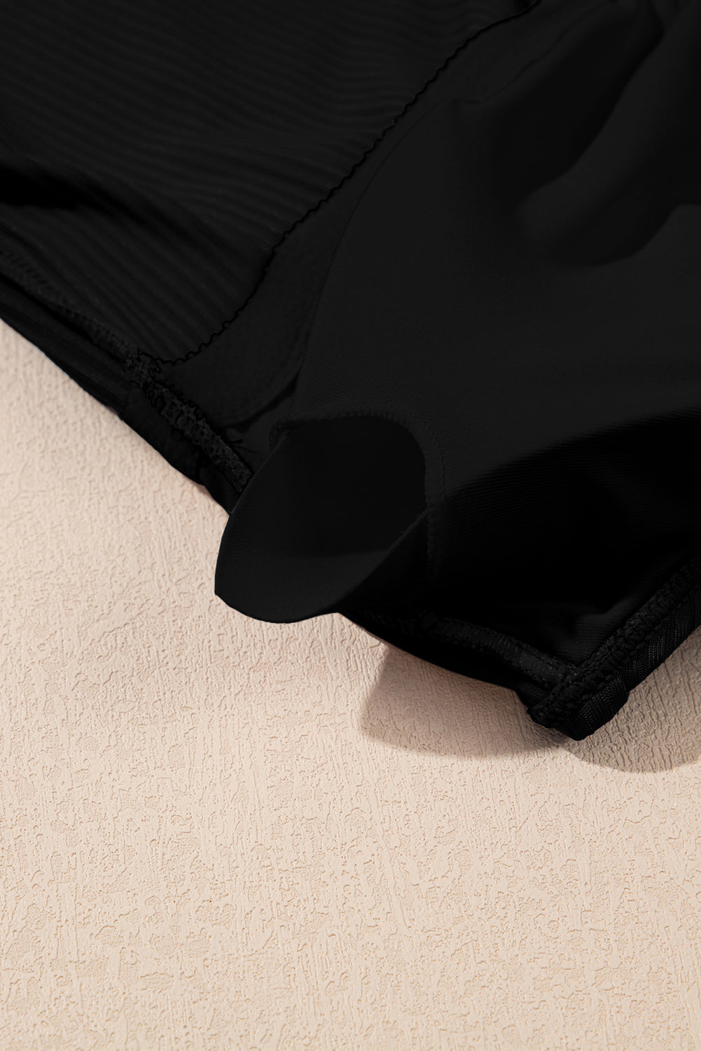 Crossed Rib-Knit Knit Detail Tank Skort 2pcs Swimsuit in Black