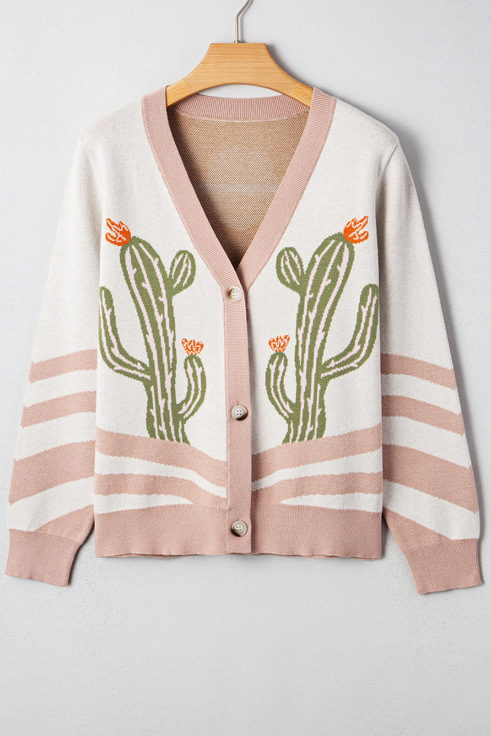 Button-Front Desert Cactus Cardigan Knit Top