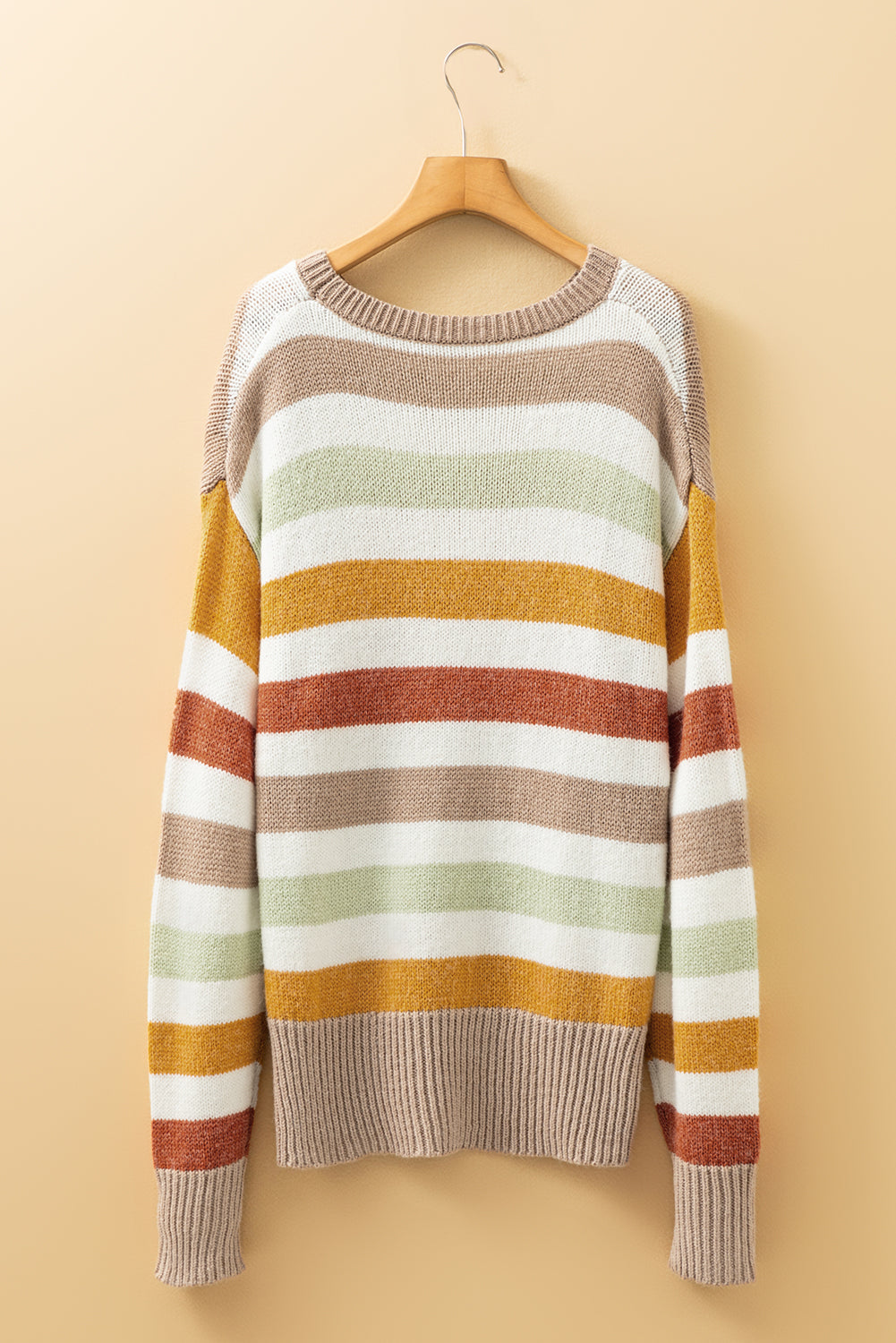 Stripe Drop-Shoulder Crew-Neck Knit Top