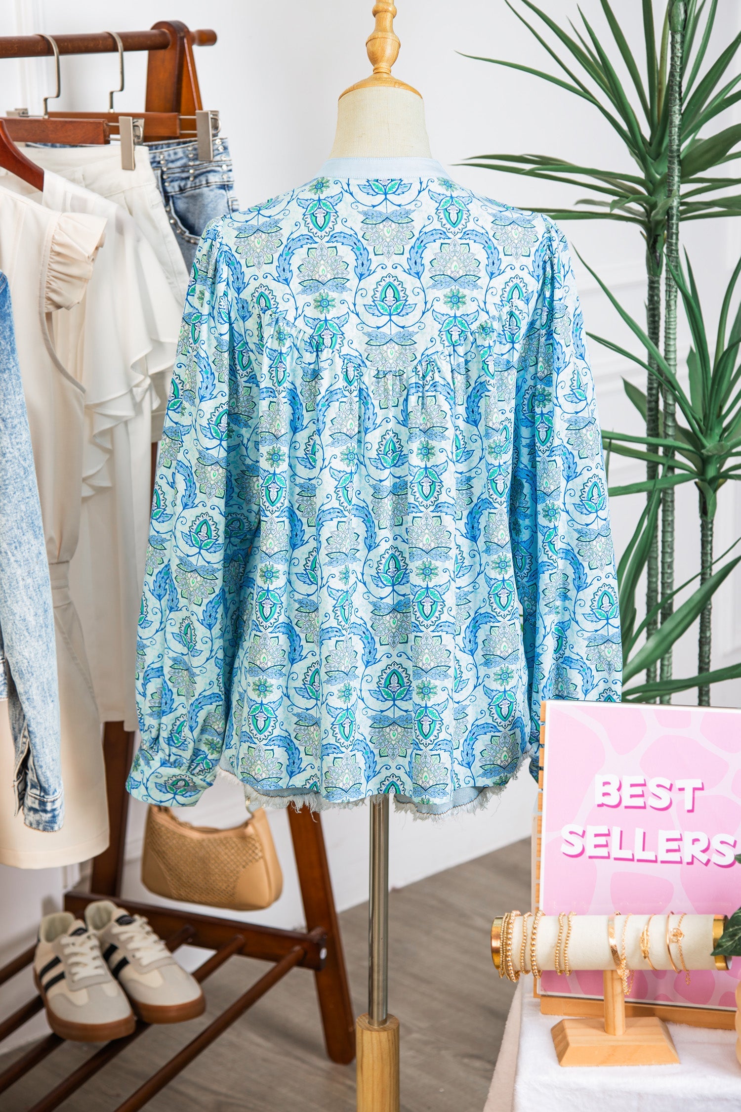 Paisley Print Puff Sleeve Loose Shirt
