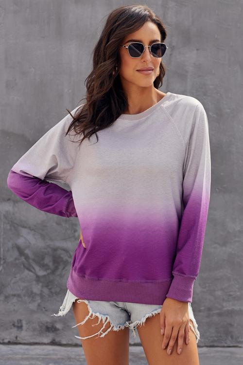 Sweatshirt for Women Long-Sleeve Chic Purple Ombre Crew Neck