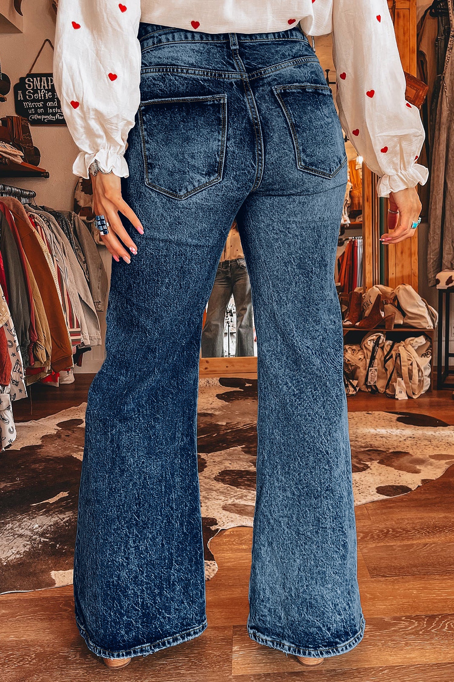 Acid Sail Blue Wash Pocket Detail Flare Jeans