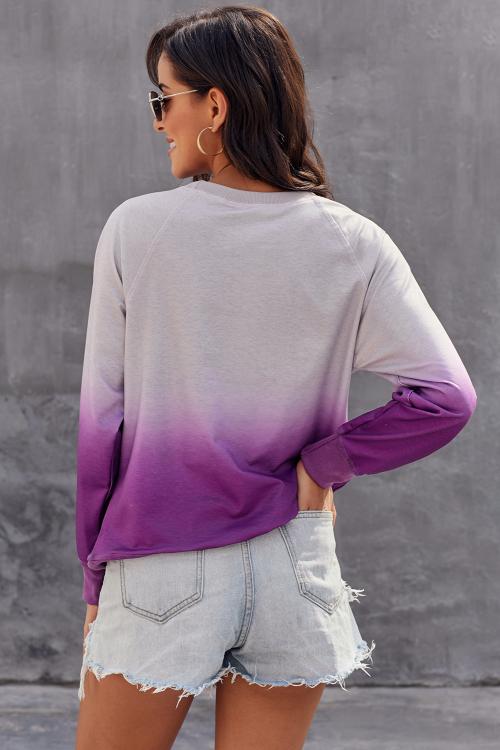 Sweatshirt for Women Long-Sleeve Chic Purple Ombre Crew Neck