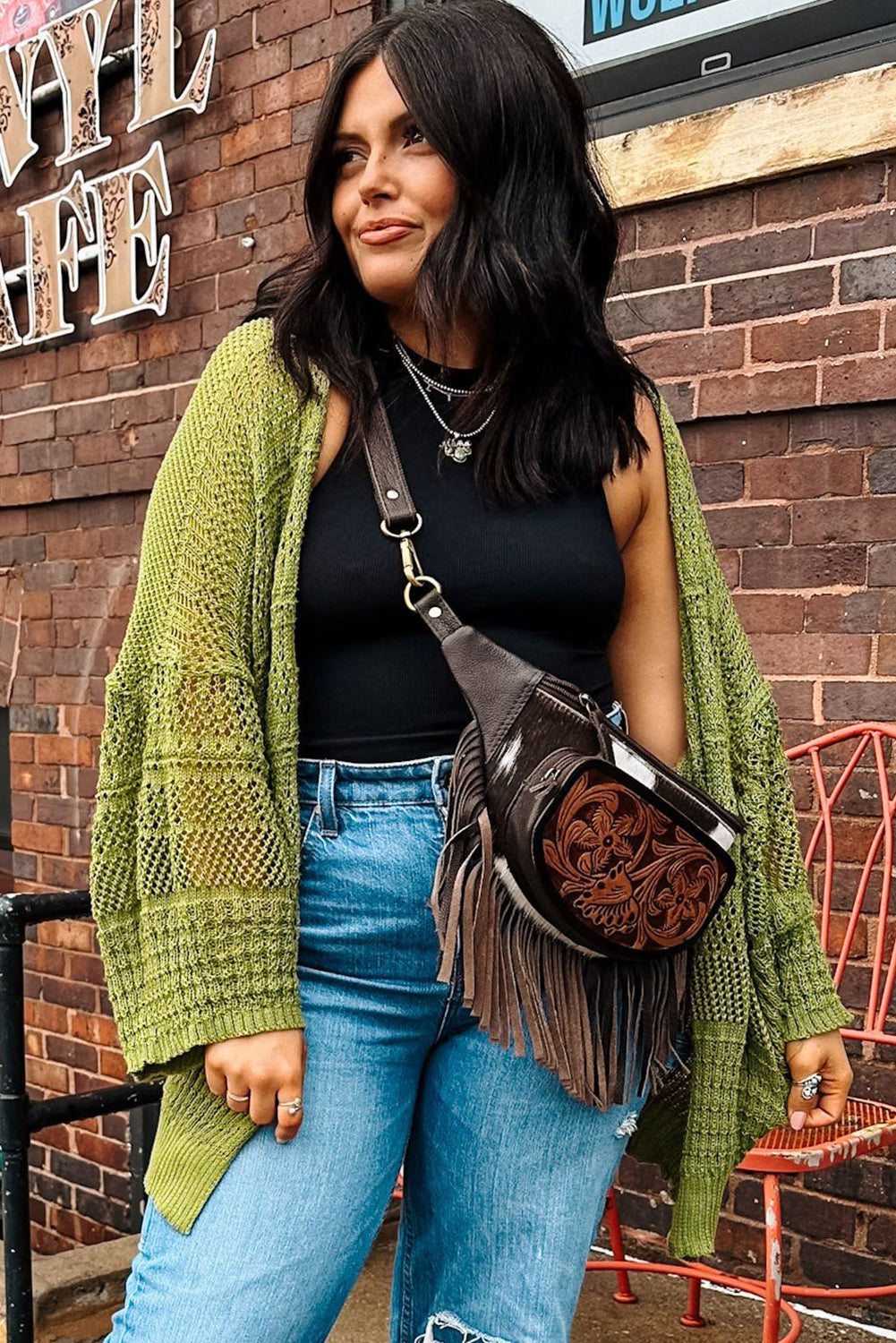 Oversize Crochet Knit Open Cardigan