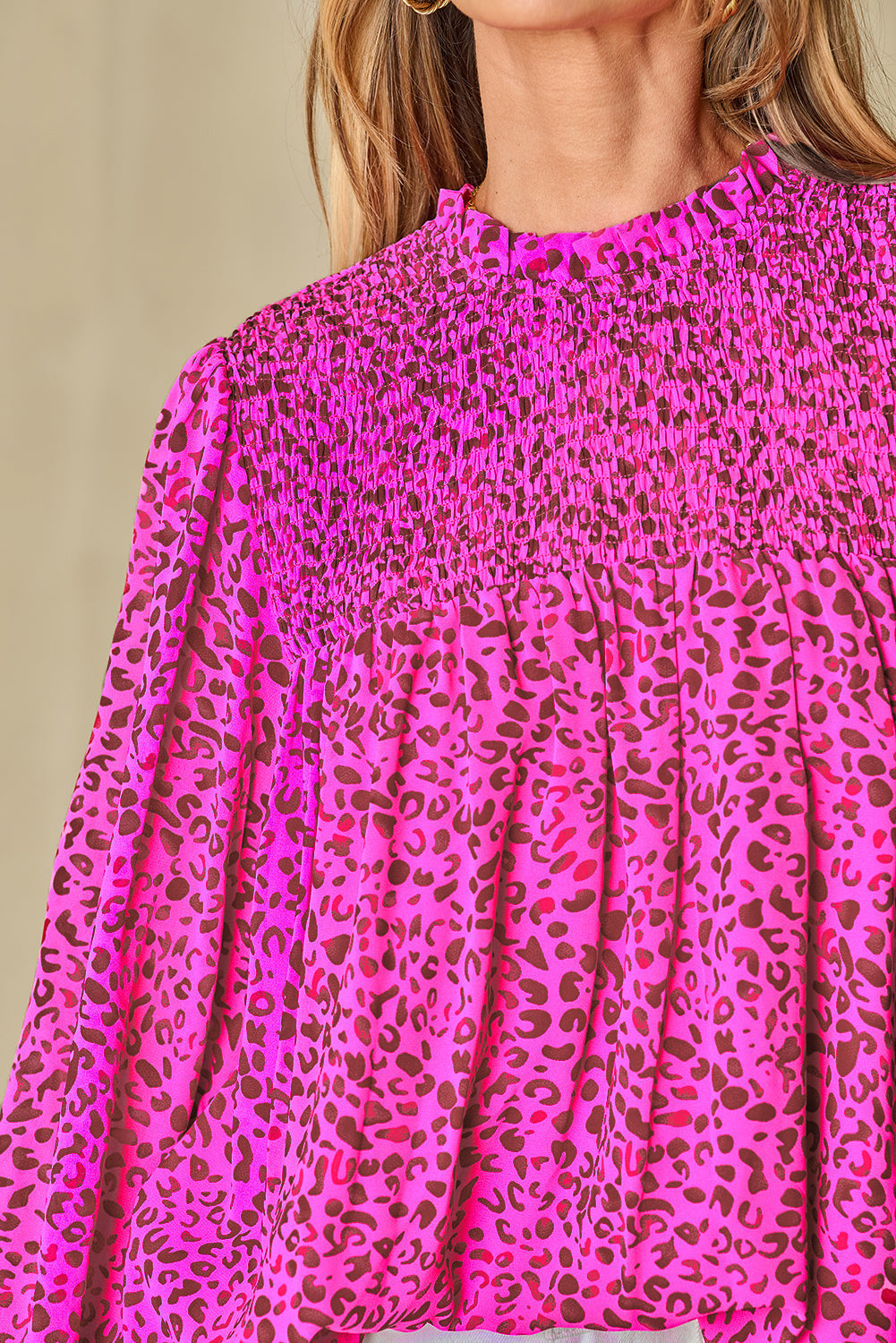 Women's Blouse with Shirred Balloon Sleeve Flowy